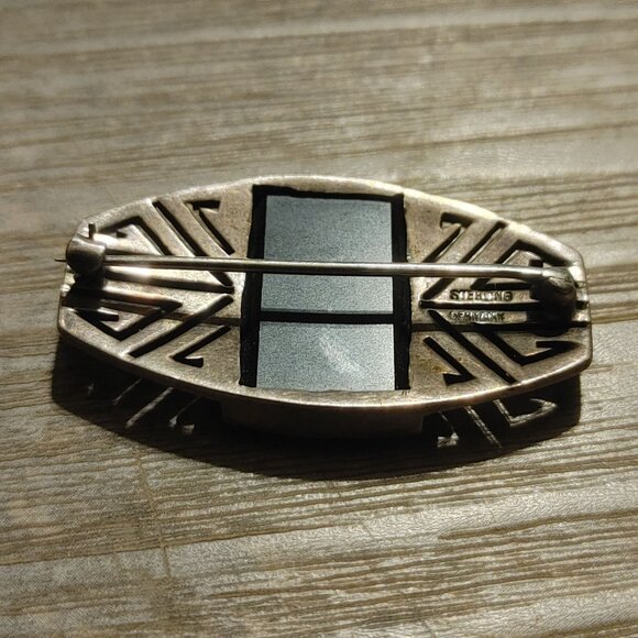 Brooch Antique Art Deco Sterling Silver Black Onyx Brooch Pin Made In Germany - Picture 7 of 15
